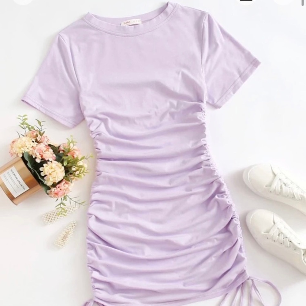 Romwe Drawstring Side Tee Dress
